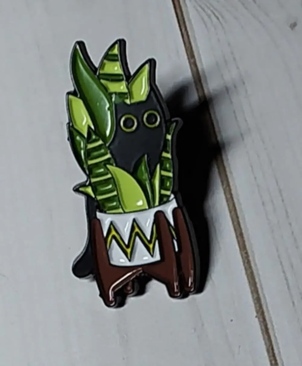 Cute Black Cat Hiding in a Cactus Pot Pin Kitty Lapel Hat Funny Brooch